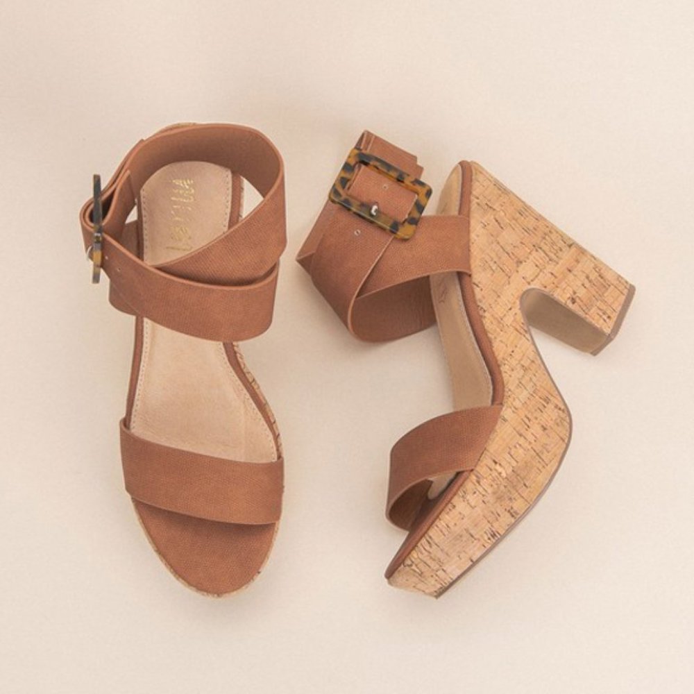 Miim Retro Cork Chunky High Platform Sandals Shoes - Picture 2 of 6